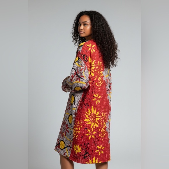 9 🌸 Kantha Serena w open slit in front with pockets, handmade reversible OS - Picture 2 of 4